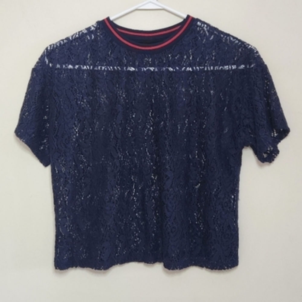 Sybilla Navy Blue Lace Top Sz Large